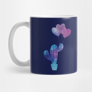 Cactus are my valentine. Cactus with heart ballons, watercolor background Mug